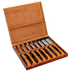Sada plochých dlát, 6,10,12,16,18,25,32,36 mm, v dřevěném boxu Bahco 424P-S8-EUR