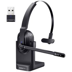EKSA H5 Headset otevřená (On Ear) Bluetooth® černá Redukce šumu mikrofonu, Potlačení hluku headset, se základní stanicí Bluetooth® , vč. nabíjecí a dokovací
