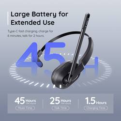 EKSA H5 Headset otevřená (On Ear) Bluetooth® černá Redukce šumu mikrofonu, Potlačení hluku headset, se základní stanicí Bluetooth® , vč. nabíjecí a dokovací