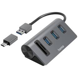 Hama 00200140 USB Hub 5 portů USB-A, microSD, SD USB 3.2 Gen1 5 GBit/s se zabudovanou čtečkou SD karet, s konektorem USB C šedá