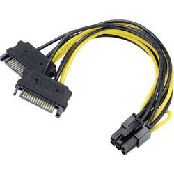 Akasa napájecí adaptér [2x proudová SATA zástrčka 15pólová - 1x PCI-E zástrčka 6-pólová] 0.15 m černá, žlutá
