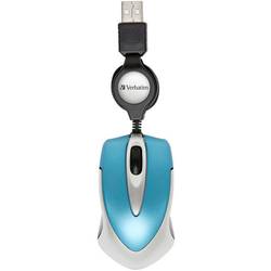 Verbatim Go Mini drátová myš USB optická Karibik modrá 3 tlačítko 1000 dpi s kabelovým vozíkem