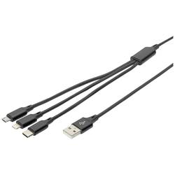 Digitus Nabíjecí kabel USB Apple Lightning konektor, USB-A zástrčka, USB-C ® zástrčka, USB Micro-B zástrčka 1.00 m černá extrémně odolné pletené stínění,