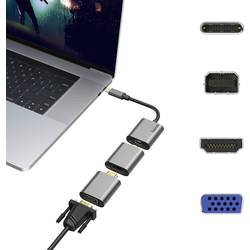 Hama 00200306 USB-C® / Mini-DisplayPort / HDMI / VGA adaptér [1x USB-C® zástrčka - 1x mini DisplaPort zásuvka, HDMI zásuvka, VGA zásuvka] šedá