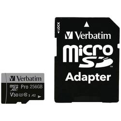 Verbatim Pro paměťová karta microSDXC 256 GB UHS-Class 3 podpora videa 4K, výkonnostní standard A2, vč. SD adaptéru, nárazuvzdorné, vodotěsné