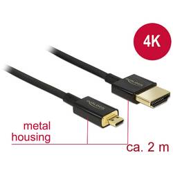 Delock HDMI kabel Zástrčka HDMI-A, Zástrčka HDMI Micro-D 2.00 m černá 84783 pozlacené kontakty HDMI kabel