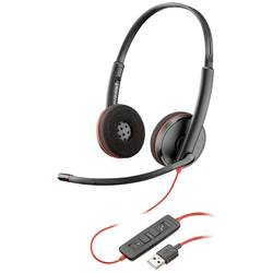 POLY Blackwire C3220 telefon sluchátka On Ear kabelová stereo černá/červená regulace hlasitosti, Vypnutí zvuku mikrofonu