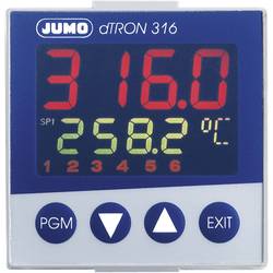 Jumo dTRON 316 PID termostat Pt100, PT500, Pt1000, KTY11-6 , L , J , U , T , K, E , N , S , R , B , C , D -200 do +2400 °C relé 3 A, analogový proudový (d x š