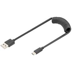 Digitus USB kabel USB 2.0 USB-A zástrčka, USB-C ® zástrčka 1.00 m černá oboustranně zapojitelná zástrčka, dvoužilový stíněný, flexibilní provedení, spirálový