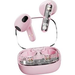STREETZ T150 In Ear Headset Bluetooth® stereo růžová, transparentní headset, Nabíjecí pouzdro, regulace hlasitosti, dotykové ovládání