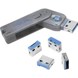 LogiLink zámek portu USB USB PORT LOCK, 1 KEY + 4 LOCKS sada 4 ks stříbrná, modrá vč. 1 klíče AU0043