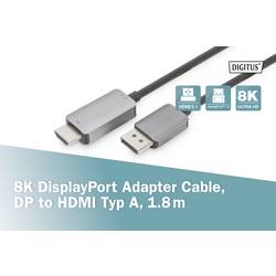 Digitus DisplayPort kabelový adaptér Konektor DisplayPort, Zástrčka HDMI-A 1.8 m černá DB-340305-018-S DisplayPort 1.2 , DisplayPort 1.4 , dvoužilový stíněný,