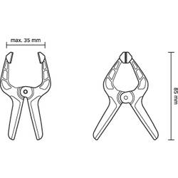 Pružinová svěrka Toolcraft řady 6, 35 mm, 3 kg TOOLCRAFT 1611469 Rozpětí (max.):35 mm Vnější délka: 85 mm Délka vyložení:35 mm