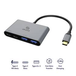 Akasa AK-CBCA31-18BK USB Hub 2 + 2 port USB-A USB 3.2 Gen2 10 GBit/s s konektorem USB C, s portem pro rychlé nabíjení hliník (eloxovaný) USB Type-C 4-In-1 Hub