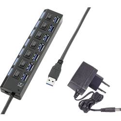 Renkforce 7 portů USB Hub lze spínat jednotlivě, se stavovými LED, s nabíjecím portem pro iPad černá