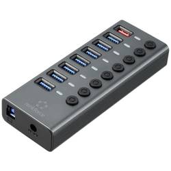 Renkforce RF-6049086 USB Hub 8 portů USB-A USB 3.2 Gen2 10 GBit/s lze spínat jednotlivě, se stavovými LED, s hliníkovým krytem stříbrnočerná RF-HUB-380