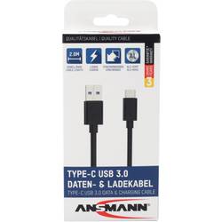Ansmann USB kabel USB 3.2 Gen1 USB-A zástrčka, USB-C ® zástrčka 2.00 m černá hliníková zástrčka, krytí TPE, oboustranně zapojitelná zástrčka 1700-0081