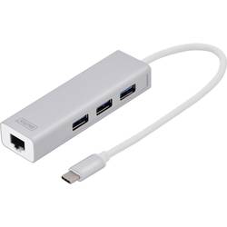 Digitus DA-70255 3 + 1 port USB kombinovaný hub s vestavěnou síťovou přípojkou stříbrná