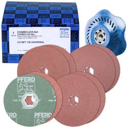 PFERD TOOLS 42098001 Sada vlákenných kotoučů COMBICLICK Korund Ø125mm A36, 60, 80, 120 s opěrným talířem CC-H pro univerzální použití Průměr 125 mm
