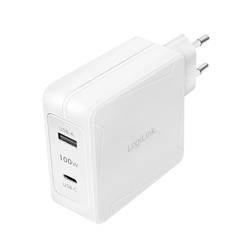 LogiLink PA0281 USB nabíječka, USB Power Delivery (USB-PD) , 1x USB A , 1x USB-C®, 100 W, Dodávka energie, bílá