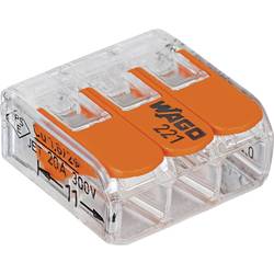 WAGO 221-413-50, 221, kabelová svorka, 0.14-4 mm², kontakty 3, transparentní, oranžová, Box, 50 ks