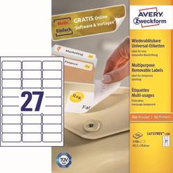 Avery-Zweckform L4737REV-100 univerzální etikety 63.5 x 29.6 mm papír bílá 2700 ks přemístitelné inkoustová tiskárna, laserová tiskárna, barevná laserová