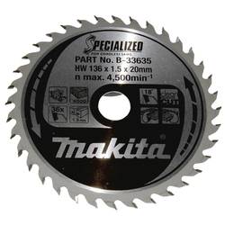 Makita SPECIALIZED B-33635 tvrdokovový pilový kotouč 136 x 20 x 1 mm Počet zubů (na palec): 36 1 ks