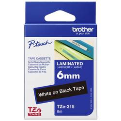 páska do štítkovače Brother TZe, TZ TZe-315 plast Barva pásky: černá Barva písma:bílá 6 mm 8 m