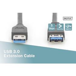 Digitus USB kabel USB 3.2 Gen1 USB-A zástrčka, USB-A zásuvka 3.00 m černá dvoužilový stíněný AK-300203-030-S