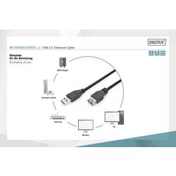 Digitus USB kabel USB 3.2 Gen1 USB-A zástrčka, USB-A zásuvka 3.00 m černá dvoužilový stíněný AK-300203-030-S