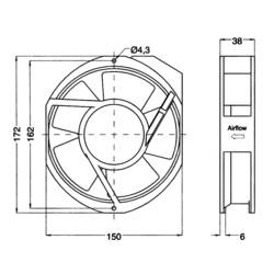 NMB Minebea 5915PC-23T-B30 axiální ventilátor, 230 V/AC, 300 m³/h, (d x š x v) 172 x 150 x 38 mm, 5915PC-23T-B30