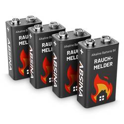 Absina ABSINA 4x Rauchmelder Batterie 9V Block - Alkaline Batterien für Feuermelder baterie 9 V 9 V 4 ks