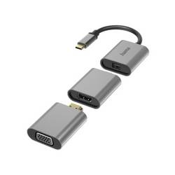 Hama 00200306 USB-C® / Mini-DisplayPort / HDMI / VGA adaptér [1x USB-C® zástrčka - 1x mini DisplaPort zásuvka, HDMI zásuvka, VGA zásuvka] šedá