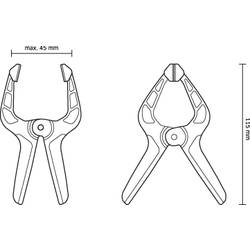 TOOLCRAFT 2226761 pružinová svorka Rozpětí (max.):45 mm Vnější délka: 115 mm Délka vyložení:50 mm