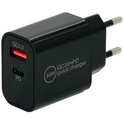 IWH USB nabíječka, 1x USB A , 1x USB-C®, 30 W, Dodávka energie, QC 3.0, černá
