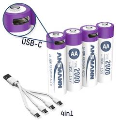 Ansmann USB-C® akumulátor, Li-Ion, 2000 mAh, 1.5 V, 4 ks