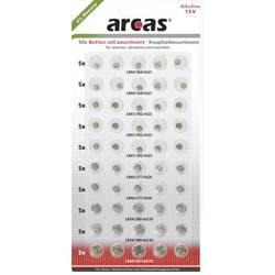 Arcas sada knoflíkových baterií Vždy 10x AG1, AG4, AG10, 15x AG3, a 5x AG13