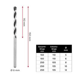 kwb 045060 chrom-molybdenová ocel vrták do betonu 6 mm Celková délka 150 mm válcová stopka 1 ks
