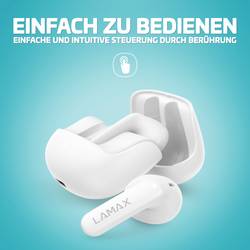 Lamax Tones1 Headset do uší (In Ear) Bluetooth® stereo bílá Indikátor nabití, Nabíjecí pouzdro, regulace hlasitosti, odolné vůči potu, dotykové ovládání,