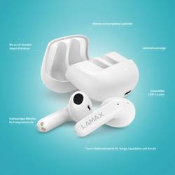 Lamax Tones1 Headset do uší (In Ear) Bluetooth® stereo bílá Indikátor nabití, Nabíjecí pouzdro, regulace hlasitosti, odolné vůči potu, dotykové ovládání,