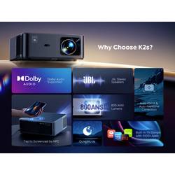 Yaber projektor K2S LCD 800 ANSI-Lumen 1920 x 1080 Full HD Podporuje 4K, Integrovaný reproduktor JBL, Smart TV-Dongle, Automatické ostření, automatická korekce