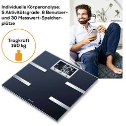 Beurer BF 720 BT váha s diagnostikou tělesných parametrů 74938 digitální Max. váživost=180 kg černá