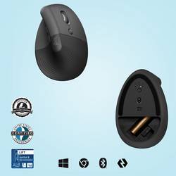 Logitech Lift Vertical Ergonomic Mouse optická ergonomická myš, přenos Bluetooth®, bezdrátový, 6 tlačítko, 4000 dpi, grafitová