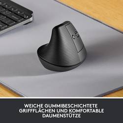 Logitech Lift Vertical Ergonomic Mouse optická ergonomická myš, přenos Bluetooth®, bezdrátový, 6 tlačítko, 4000 dpi, grafitová