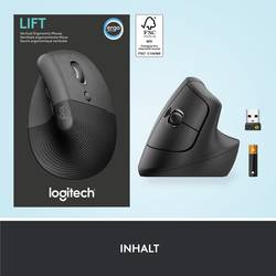 Logitech Lift Vertical Ergonomic Mouse optická ergonomická myš, přenos Bluetooth®, bezdrátový, 6 tlačítko, 4000 dpi, grafitová
