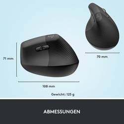 Logitech Lift Vertical Ergonomic Mouse optická ergonomická myš, přenos Bluetooth®, bezdrátový, 6 tlačítko, 4000 dpi, grafitová