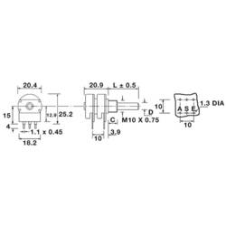 OMEG PC2G20BU CEBS F1 L:50 B100K, PC2G20BU CEBS F1 L:50 B100K otočný potenciometr, Stereo, 0.2 W, 100 kΩ, 1 ks, Piece
