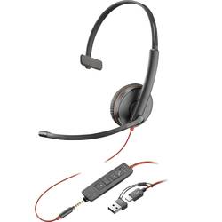 HP Poly Blackwire C3215 Headset uzavřená (Over Ear) kabelová mono černá headset, regulace hlasitosti, Vypnutí zvuku mikrofonu Počítače