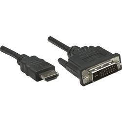 Manhattan DVI / HDMI kabelový adaptér DVI-D 24+1pol. Zástrčka, Zástrčka HDMI-A 3.00 m černá 372510 pozlacené kontakty, UL certifikace DVI kabel