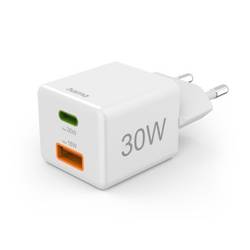 Hama USB nabíječka, USB Power Delivery (USB-PD) , 1x USB A , 1x USB-C®, 30.00 W, Dodávka energie, bílá